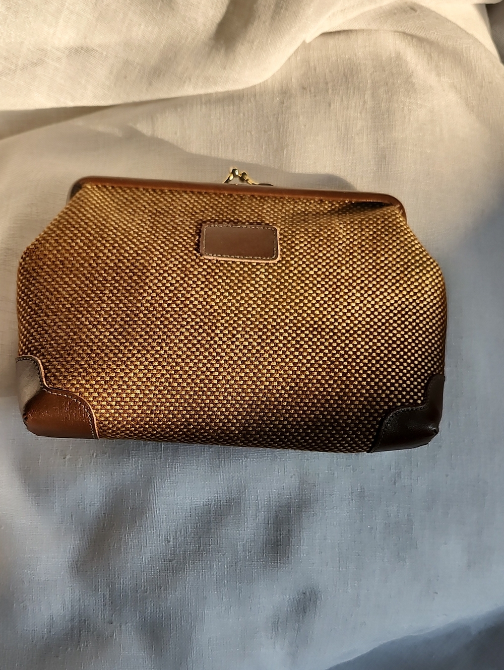 Vintage "Snappers" by Buxton Brown Leather & Tweed Cosmetic Bag /Clutch $30
